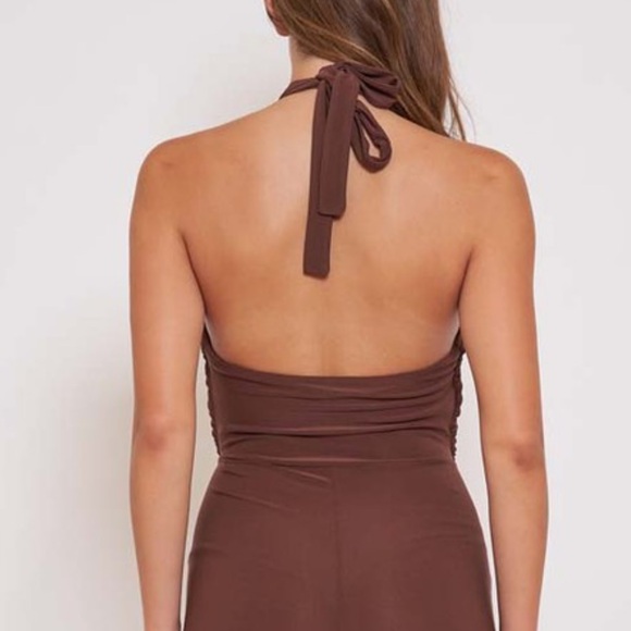 Brown Halter Jumpsuit - Picture 4 of 4
